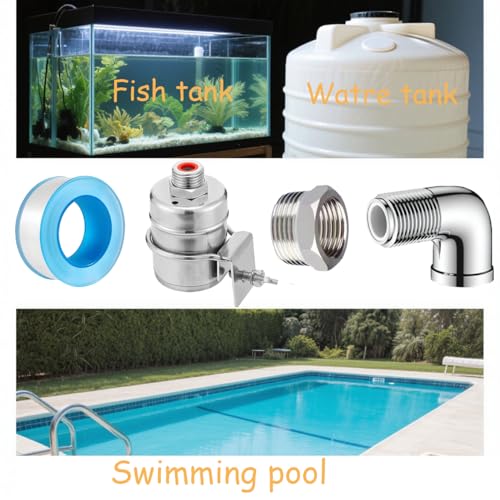 2pcs Stainless Steel Automatic Water Float Valve - 1/2in & 3/4in Dual Connections, Heavy-Duty Water Level Control for Livestock Trough, Fish Tank, Swimming Pool, No-Leak Design