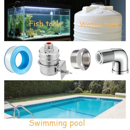 2pcs Stainless Steel Automatic Water Float Valve - 1/2in & 3/4in Dual Connections, Heavy-Duty Water Level Control for Livestock Trough, Fish Tank, Swimming Pool, No-Leak Design