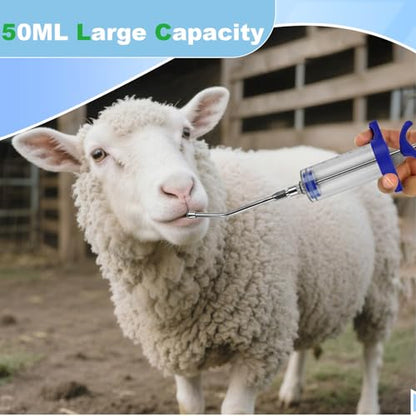 50ML Luer lock Tip Syringe with Clear Volume Scale, Reusable 2-in-1 Livestock Syringe with Drench for Cattle Horse Sheep Goat Pig Dog Cat - size: With Drench Nozzle