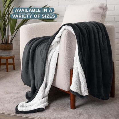 Bare Home Sherpa Fleece Blanket (Throw, Black) - color: 02 - Black, size: Throw/Travel