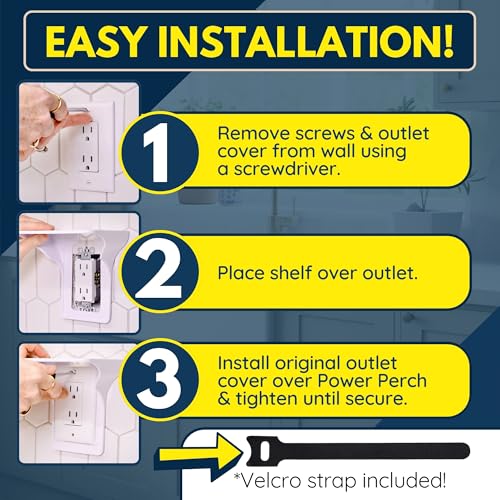 Power Perch Outlet Shelf, No Drill Renter Friendly Shelves, 2-Pack Gray - color: Grey, size: Single Outlet 2 Pack
