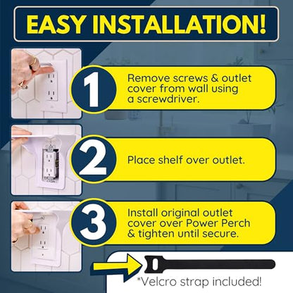 Power Perch Outlet Shelf, No Drill Renter Friendly Shelves, 2-Pack Gray - color: Grey, size: Single Outlet 2 Pack