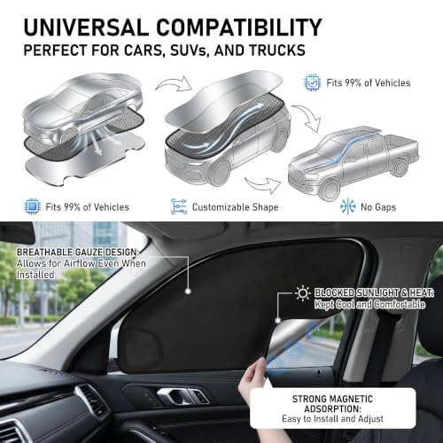 4 PCS Side Window Sun Shades, 100% Block Light Privacy Car Window Covers, Front/Rear Window Sun Protection for Heat Insulation, Fit for Breastfeeding, Taking a Nap, Changing Clothes (Silver)