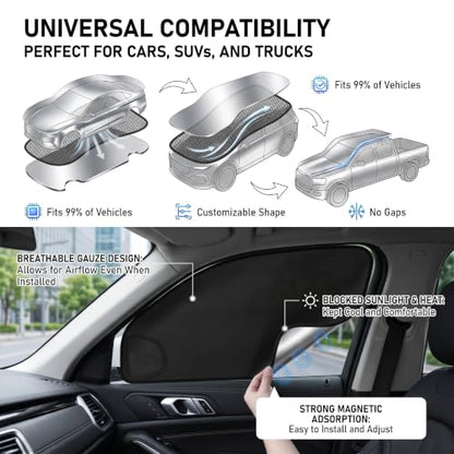 4 PCS Side Window Sun Shades, 100% Block Light Privacy Car Window Covers, Front/Rear Window Sun Protection for Heat Insulation, Fit for Breastfeeding, Taking a Nap, Changing Clothes (Silver)
