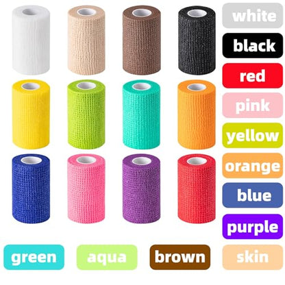 12 Pack Self Adhesive Bandage Wraps,2" X 5 Yards Elastic Bandage Wrap - color: Multicolour, size: 3 Inch