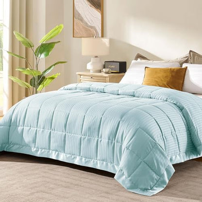 downluxe King Size Blanket with Satin Trim, Lightweight Down Alternative King Blanket for All Season, Machine Washable (Cool Blue, 108 x 90 Inch) - color: Cool Blue, size: King