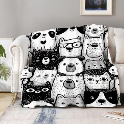 Aimego Black White Dog Cat Blanket 50"x60" Flannel Gift for Animal Lovers - color: Animals Blanket, size: 50"x60"