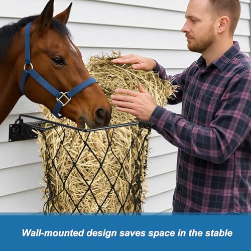 Yaocom 4 Set Black Wall Mount Hay Feeder for Horses Goats Heavy Duty Hay Rack with Net Slow Feeder Wall Mounted for Stall Barn, Easy to Install and Save Hays (Square) - color: Black