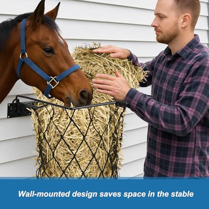Yaocom 1 Set Black Wall Mount Hay Feeder for Horses Goats Heavy Duty Hay Rack with Net Slow Feeder Wall Mounted for Stall Barn, Easy to Install and Save Hays (Square) - color: Black