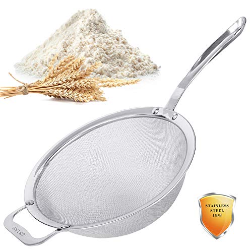 9" Large Mesh Strainer, Stainless Steel 18/8 Extra Fine Quinoa Sieve, with Solid Sturdy Handle, Flour Filter with Wider Hook - size: 1 Pc. - 9"