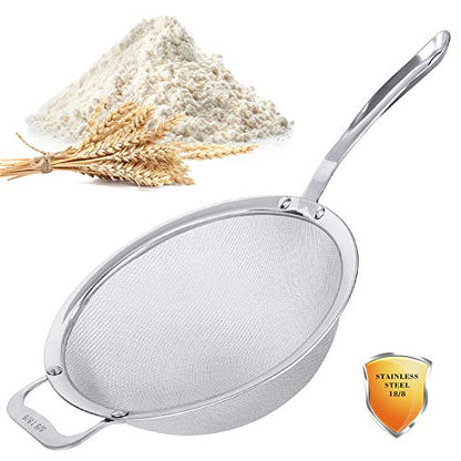 9" Large Mesh Strainer, Stainless Steel 18/8 Extra Fine Quinoa Sieve, with Solid Sturdy Handle, Flour Filter with Wider Hook - size: 1 Pc. - 9"