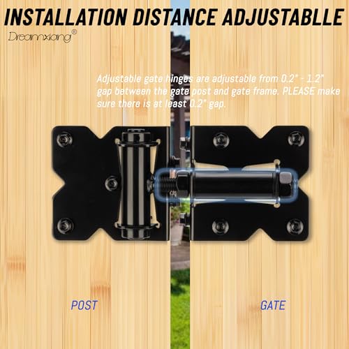 Heavy Duty Non-Weld Self Closing Gate Hinges Adjustable Hardware 2 Pack | 90 Degree Gate Hinges Kit for Wood/Vinyl/Metal/Outdoor Fence, with Self-Tapping Screws and Swing Adjuster Tool