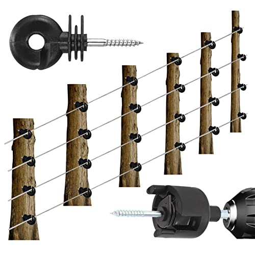 100Pcs Black Electric Fence Insulator Screw-in Insulator Fence Ring Post Wood Post insulators and 1 Pc Free Insulator Socket Tool(Grid System Accessories for Animal Husbandry Electronic) - style: M1