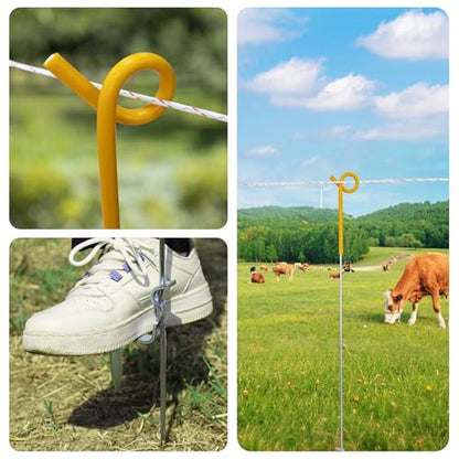 41 Inches Pig Tail Electric Fence Post, 30 Pack Stainless Steel Step in Fence Post, Electric Fencing Post for Garden and Livestock, Yellow - color: Yellow