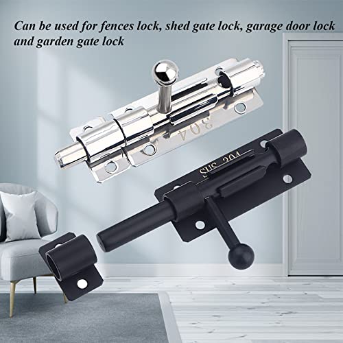 6in Slide Bolt Gate Latch 304 Stainless Steel Barrel Bolt Latch Heavy Duty Door Security Lock Thickened Door Latches Hardware with Mounting Screws for Barn Fence Shed Basement - color: 6in Silver