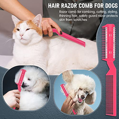 Yinkin 5-Piece Razor Comb for Dogs & Cats, Pink, Plastic & Stainless Steel, Small to Medium Dogs, 25 Extra Blades, Manual, Grooming & Trimming - color: Pink