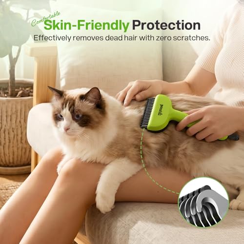 Pecute Self-Cleaning Undercoat Rake for Dogs Cats with Thick Double Coats - color: Green