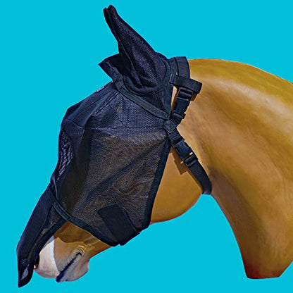EquiVizor 95% UV Eye Protection (XL) Horse Fly Mask with Ears/Nose. Helps with Uveitis, Corneal Ulcer, Light Sensitive. Designed to Stay On Your Horse, Off The Ground. - size: X-Large
