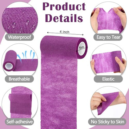 Treela 36 Pcs Self Adherent Bandage 4" X 5 Yard Wrap Breathable - color: Purple, size: 4" X 5 Yard