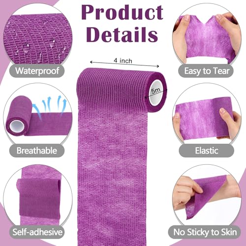 Treela 36 Pcs Self Adherent Bandage 4" X 5 Yard Wrap Breathable - color: Purple, size: 4" X 5 Yard