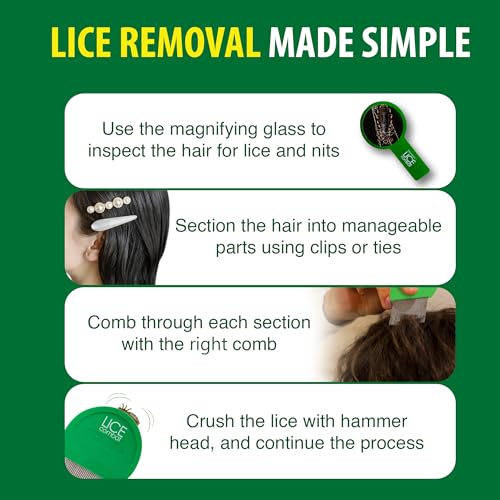 Lice Combs| Head Lice Professional Metal Set of 2 for Long & Short Hair | Efficient Lice and Nit Removal | Easy to Use. FREE MAGNIFYING GLASS INCLUDED