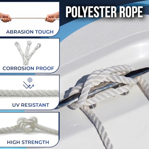 5327lbs Heavy Duty PP/Polyester/Nylon Rope, White, 3/8inX98FT | Weather-Resistant & Waterproof Rope for Pool, Camping, Construction & Rigging Applications - color: White, size: 3/8in X 98FT