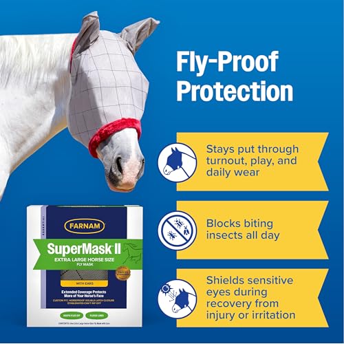 Farnam SuperMask II Horse Fly Mask Basic, Protects Eyes, Large Size - size: Large Horse