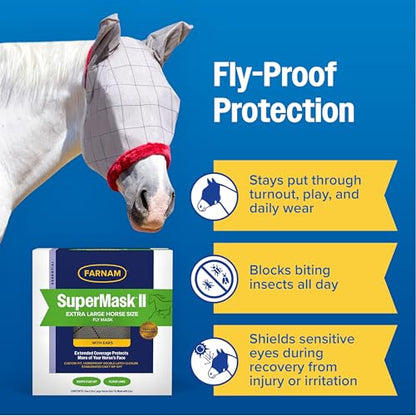 Farnam SuperMask II Horse Fly Mask Basic, Protects Eyes, Large Size - size: Large Horse