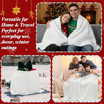 Tudomro 50x60 Winter Throw Blanket White Snowflake 3D Textured Embroidered Winter Holiday Blanket Plush Fuzzy Faux Fur, Neutral Farmhouse & Modern Home Decor for Sofa Couch Bed - style: Snowflawer White