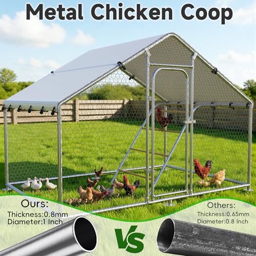 5x9.8 FT Large Metal Chicken Coop, Walk-in Poultry Run Pen | Waterproof Cover, Reinforced Metal Structure, Walk-in Chicken Run, Outdoor Poultry Cage for Ducks Hens Rabbits - size: 59.8"L x 118.0"W x 78.0"H