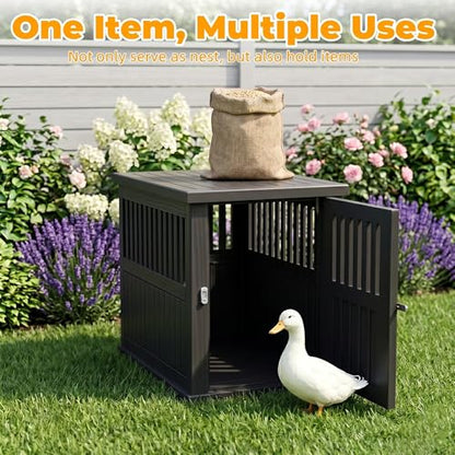 Vixzen Outdoor Duck House, PP Resin Poultry Shelter, Black - color: Black, size: 29.7"L x 21.3"W x 25.3"H