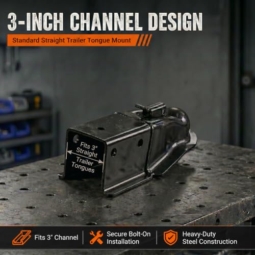 14000lb Straight Trailer Coupler for 2-5/16" Ball, 3" Wide | Fits 3" channel widths. Black e-coated steel designed for equipment and cargo trailers up to 14,000 lbs. - size: 2-5/16" Ball 3" Channel 14,000 lbs