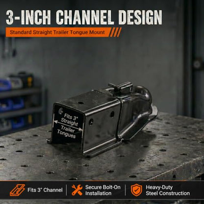 14000lb Straight Trailer Coupler for 2-5/16" Ball, 3" Wide | Fits 3" channel widths. Black e-coated steel designed for equipment and cargo trailers up to 14,000 lbs. - size: 2-5/16" Ball 3" Channel 14,000 lbs