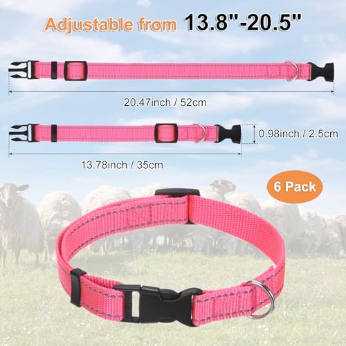 M METERXITY 6-Pack Reflective Goat Collars with Bells, 13.8"-20.5" Polyester Adjustable Pet Collar with Anti-Lost Grazing Copper Bell for Small Farm Animal/Sheep/Cow/Goat [Rose Red] - color: Rose Red