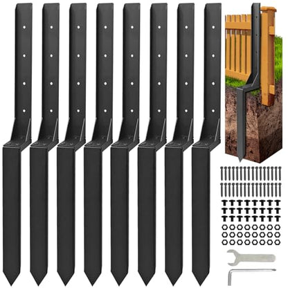 Fence Post Repair Kit, Thickened Heavy Duty Fence Post Anchor Stakes for Repair Tilted, Broken Wood Posts Support (Black, 8 Pack) - color: Black-8 Pack