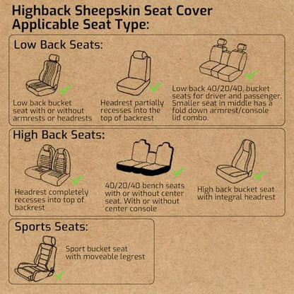 Aegis Cover Sheepskin Seat Cover Genuine Australian Merino Wool Front Seat Cover Luxury Dense Pelt Universal Fit for Most Cars, SUVs, Trucks, Bucket-Style, 54 X 22 Inches (Grey) - color: A Grey