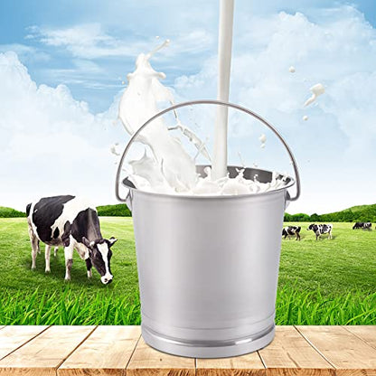 Stainless Steel Milk Pail Bucket with Lid, Handle, and Open Lip Edge, Also Good for Compost (8.5 Qt Pail with Lid)