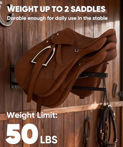 Queension Wall Mounted Saddle Rack with Pad Bar for Horses Saddles, Black - style: Wall Mounted-Black
