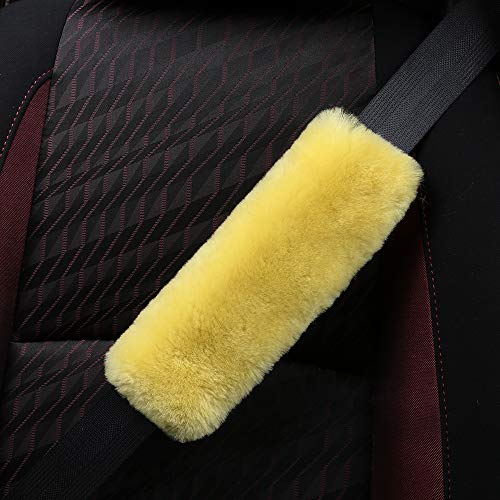 OGLAND 2 Pack Sheepskin Car Seat Belt Cover Pads | Wool Seatbelt Cushions - color: Lemon Yellow, size: Shearling Wool