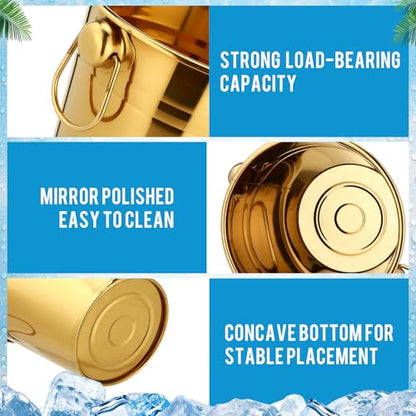 Mumufy 6 Pcs 3.3 Qt / 3 L Champagne Ice Buckets Stainless Steel Ice Bucket with Handles,Drink and Wine Chiller Great for Home Bar Club Party Supplies, Chilling Champagne and Sparkling Wine (Gold) - color: Gold