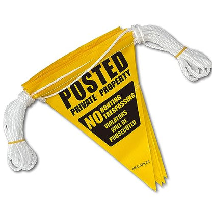 [7''x10''x36ft] Yellow Posted Pennant Flag - Private Property, Violators Will be Prosecuted - Greater Coverage and High Visibility - OSHA 500Lb Rated - style: Yellow Posted