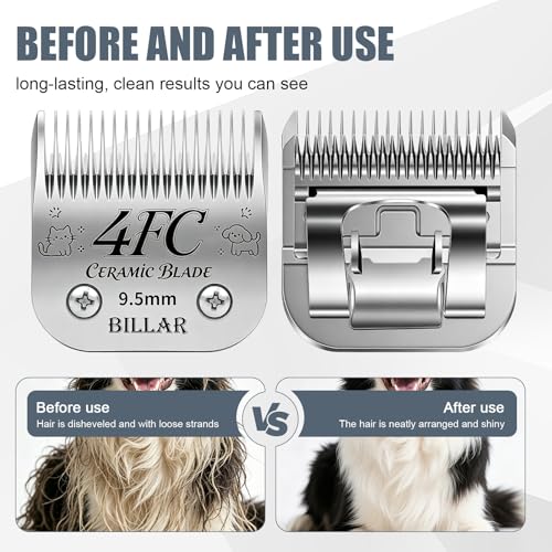 BILLAR 2Pack 4FC Detachable Pet Dog Grooming Ceramic Blades,Compatible with Andis,Oster A5,Wahl KM-10 Series,Size 4FC Blade 3/8-Inch 9.5MM Cut Length - size: 4FC-2PAC