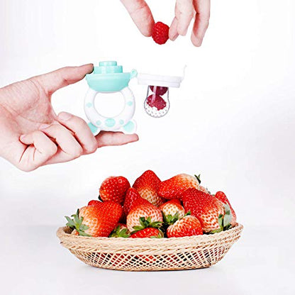 Baby Fruit Food Feeder Pacifier - Fresh Food Feeder, Infant Fruit Teething Teether Toy for 3-24 Months, 6 Pcs Silicone Pouches for Toddlers & Kids & Babies, 2-Pack (Cyan) - color: Cyan