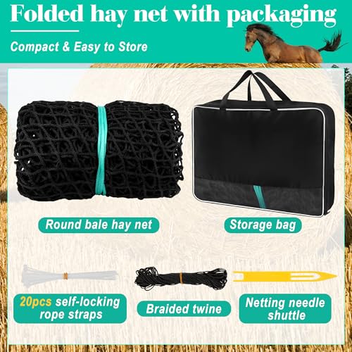 Round Bale Hay Net for Horses, 5x5 Feet Feeding Hay Net