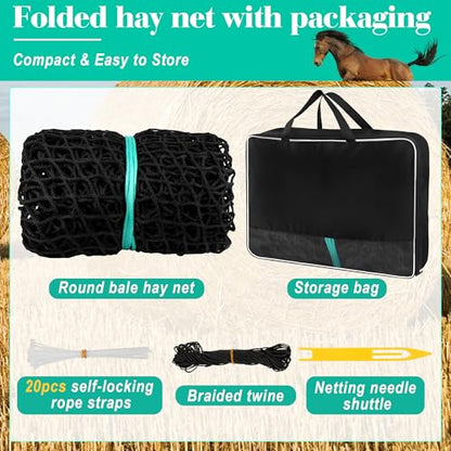 Round Bale Hay Net for Horses, 5x5 Feet Feeding Hay Net