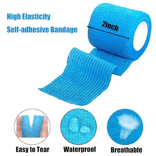 2 Inches Self Adhesive Bandage Wrap Bulk, 6 Pack, Blue - color: Blue