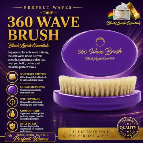 360 Wave Brush, Build Deeper Waves, Soft & Hard Boar Bristle Curved Brushes BLACK LAVISH ESSENTIALS Gold Bristle (Soft Brush, Purple) - color: Purple, size: Soft Brush