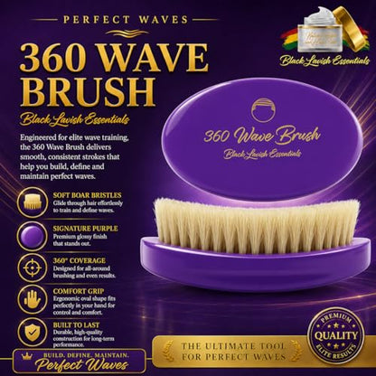 360 Wave Brush, Build Deeper Waves, Soft & Hard Boar Bristle Curved Brushes BLACK LAVISH ESSENTIALS Gold Bristle (Soft Brush, Purple) - color: Purple, size: Soft Brush