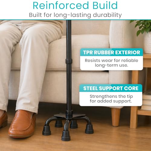 Vive Quad Cane Tips - Heavy Duty 1/2 inch Replacement Rubber Foot - Black | Attachment Base Grip - Accessories for Walking and Standing Stick - Durable End for Women, Men, Seniors, Elderly - style: 1/2 inch (4 Pack)