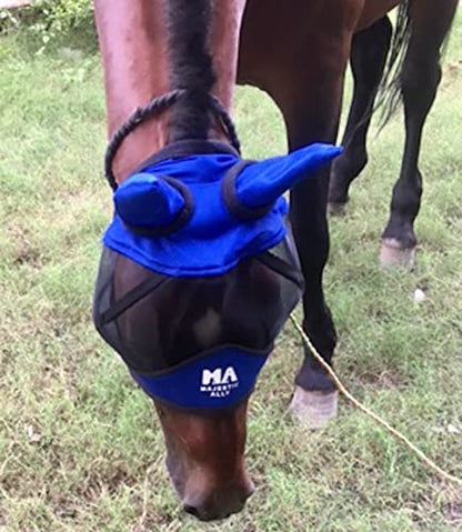 Majestic Ally Horse Fly Mask with Ears, Comfort Durable Fine Mesh, Soft Fleece Touch on Skin, Protect Eyes and Ears (Royal Blue) - color: Royal Blue